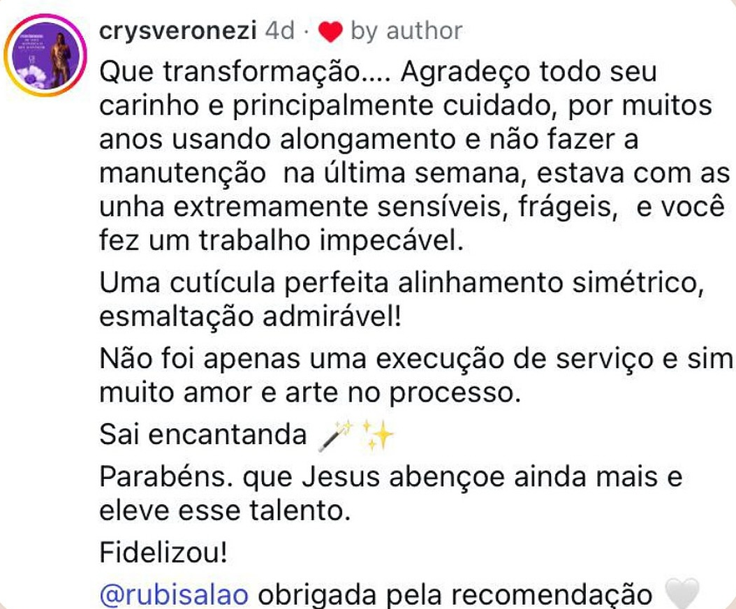 Depoimento de cliente sobre unhas de gel e alongamento no Studioevienails em Santana